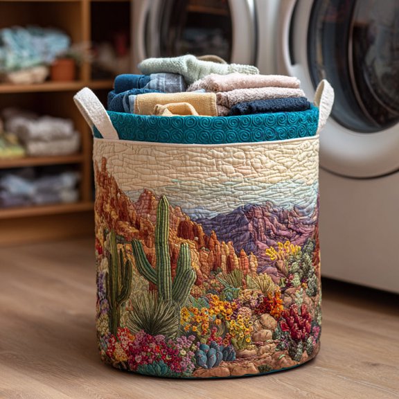Flowering Cactus Quilted Laundry Basket