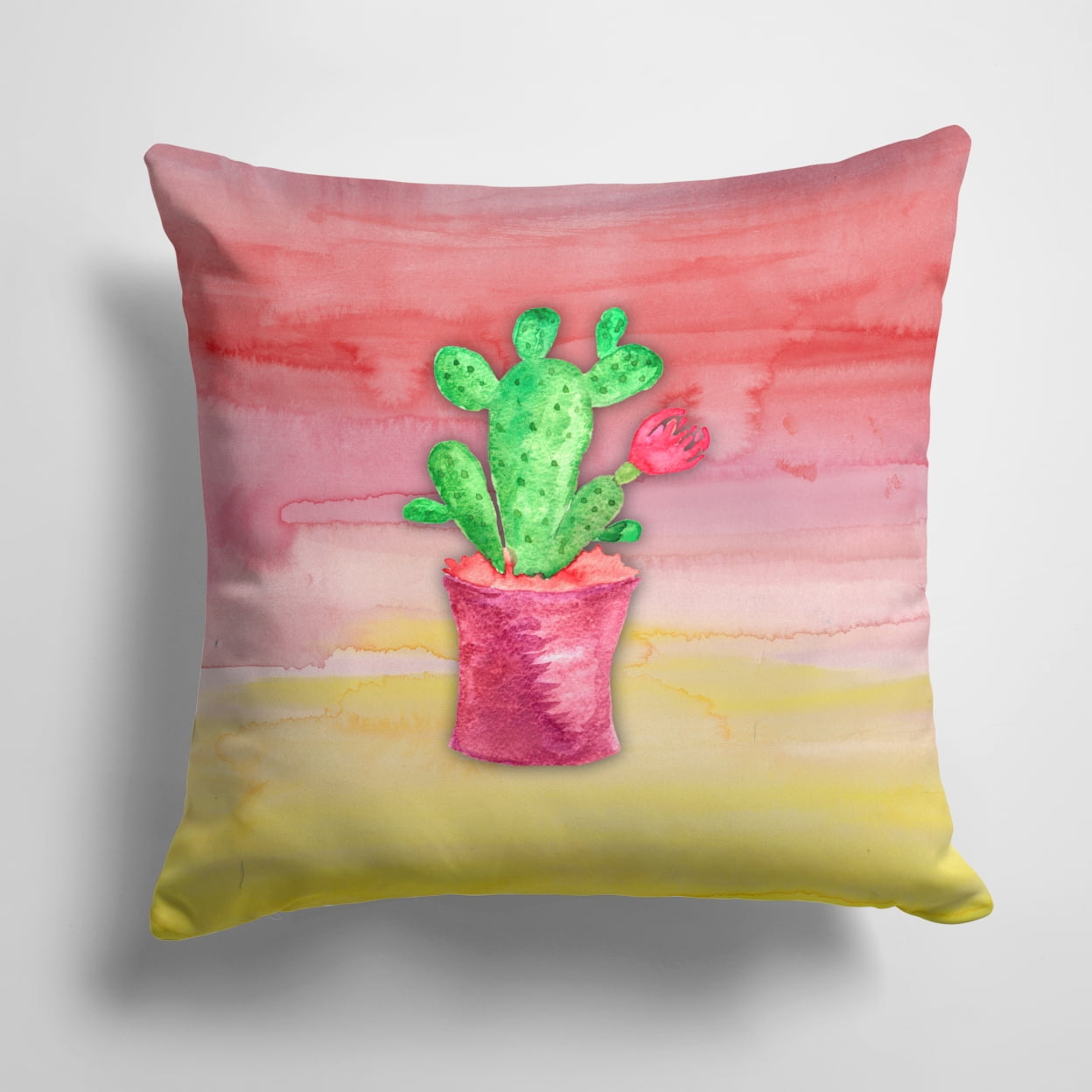 Flowering Cactus Watercolor Fabric Decorative Pillow