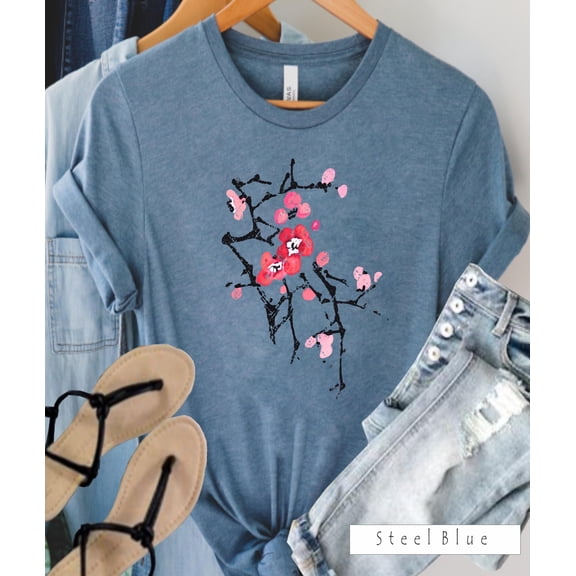 Flowering Cherry Blossoms TShirt Botanical Garden Tee Spring Flower Shirt cotton S4X