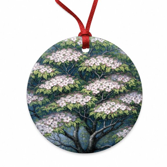 Flowering Dogwood Tree Christmas Tree Holiday Round Ceramic Ornament