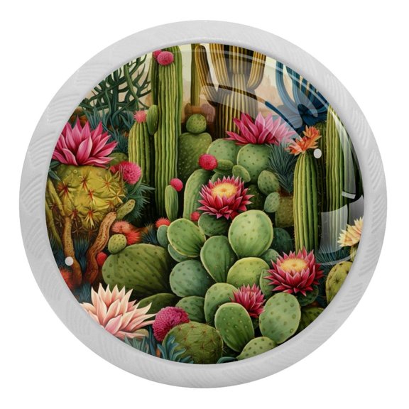 Flowering Green Cactus Glow in The Dark Crystal Glass Cabinet Knobs 4 Pcs Drawer Handles for Kitchen Cabinets Dresser Cupboard Wardrobe