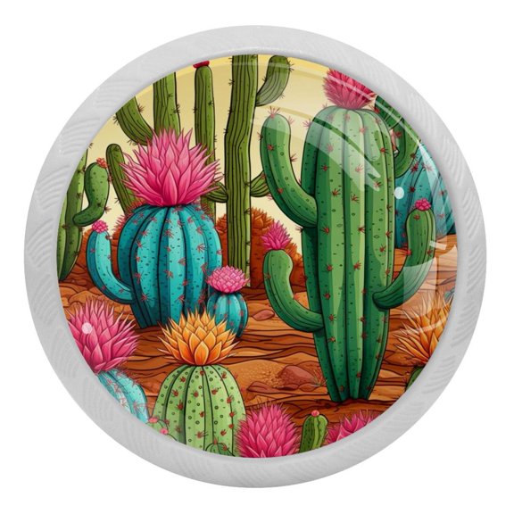 Flowering Green Cactus Glow in The Dark Crystal Glass Cabinet Knobs 4 Pcs Drawer Handles for Kitchen Cabinets Dresser Cupboard Wardrobe