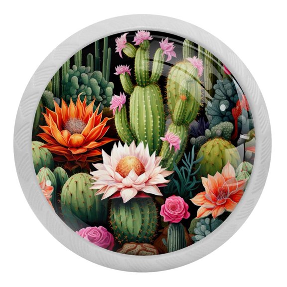 Flowering Green Cactus Glow in The Dark Crystal Glass Cabinet Knobs 4 Pcs Drawer Handles for Kitchen Cabinets Dresser Cupboard Wardrobe