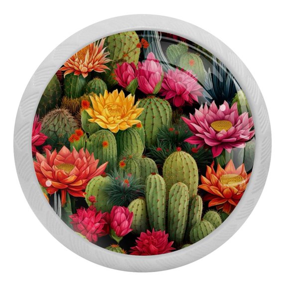 Flowering Green Cactus Glow in The Dark Crystal Glass Cabinet Knobs 4 Pcs Drawer Handles for Kitchen Cabinets Dresser Cupboard Wardrobe