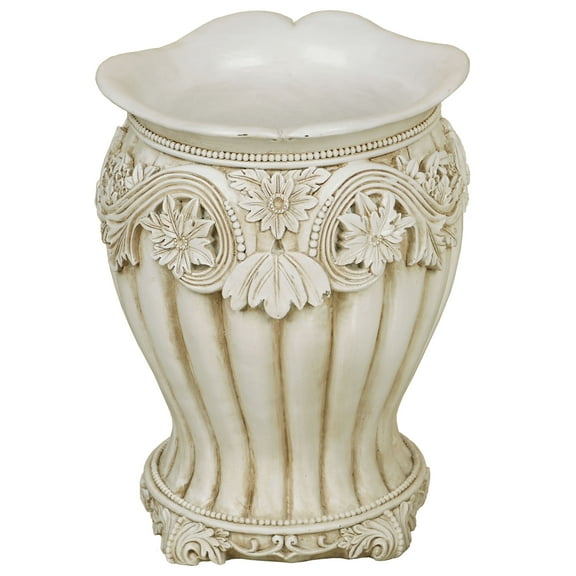 Flowering Medallion Wastebasket Antique Ivory Wastebasket