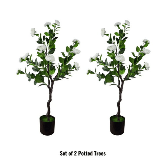Flowering Natural White Artificial Camellia Tree 40" High (Clearance)