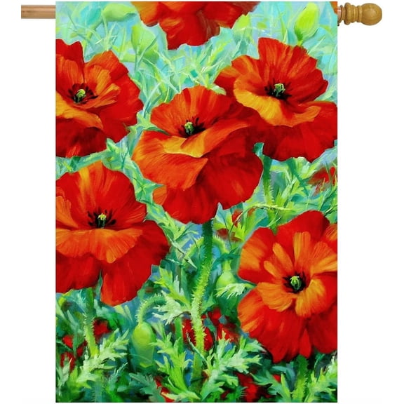 Flowering Poppies Red Flowers Poppy Bloom Field Spring Summer House Flag 28" x 40" Double Sided Polyester Welcome Large Yard Garden Flag Banners for Patio Lawn Home Outdoor Decor