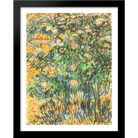 Flowering Shrubs 28x36 Large Black Wood Framed Print Art by Vincent van Gogh