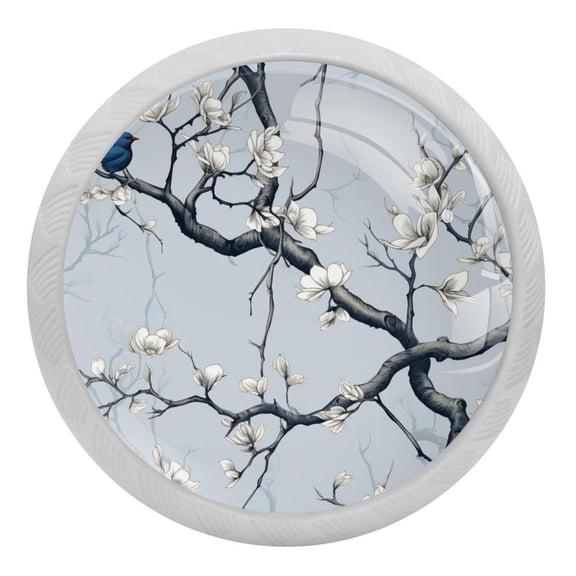 Flowering Tree Trunk Glow in The Dark Crystal Glass Cabinet Knobs 4 Pcs Drawer Handles for Kitchen Cabinets Dresser Cupboard Wardrobe