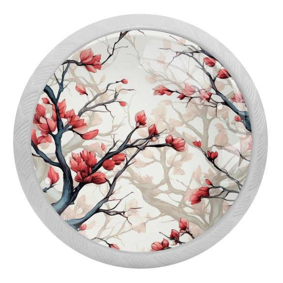 Flowering Tree Trunk Glow in The Dark Crystal Glass Cabinet Knobs 4 Pcs Drawer Handles for Kitchen Cabinets Dresser Cupboard Wardrobe