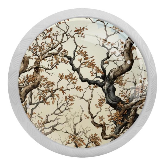 Flowering Tree Trunk Glow in The Dark Crystal Glass Cabinet Knobs 4 Pcs Drawer Handles for Kitchen Cabinets Dresser Cupboard Wardrobe