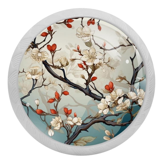 Flowering Tree Trunk Glow in The Dark Crystal Glass Cabinet Knobs 4 Pcs Drawer Handles for Kitchen Cabinets Dresser Cupboard Wardrobe