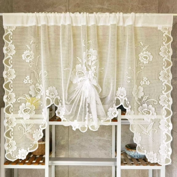 Floweropen Butterfly style pull-out curtain, warp knitted white lace curtain, gauze curtain, bay window, kitchen partition door curtain, beige, 150 * 100, 1pcs