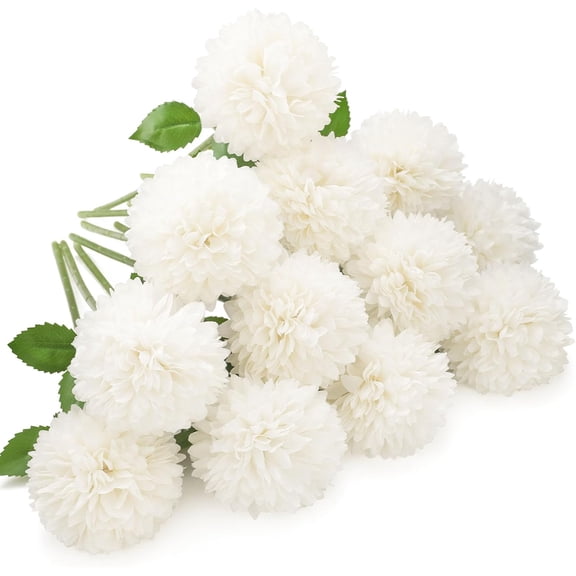 Floweroyal 12pcs Artificial Chrysanthemum Ball Flowers Silk Hydrangea Bridal Wedding Bouquet for Home Garden Party Office Coffee House Decoration (Cream White)