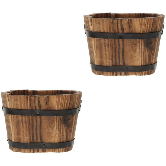 Flowerpot 2 PCS Container Wine Barrel Home Decoration Succulent Plants Pots Wood