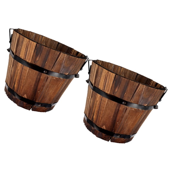 UPKOCH Wooden Flower Pots Carbonized Wood 2Pcs 11.8X4In Home