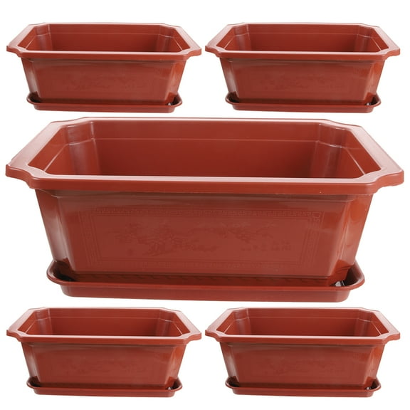 5 Sets Large Indoor Flowerpot Bonsai Tree Plant Pots with Tray for Office Plastic