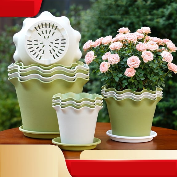 Flowerpot With Leaf Edge, Thickened , Indoor Balcony High Appearance Level, Wavy Edge Pot, Plant Container With Saucer For Nursery Plants, Small Flowers, Balcony Greenhouse
