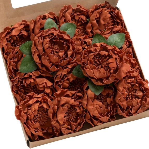 Flowers 16pcs Burnt Orange Rust Blooming Peonies Artificial Flowers with Stem, Artificial Peony Flowers for DIY Wedding Decorations Centerpieces Bouquets Boutonnieres