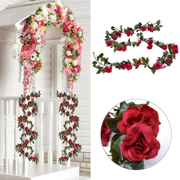 Flowers 2 6 Feet Silk Rose Garlands for Indoor Home Wedding Flower Vines with Roses and Leaves Realistic 3D Chain Silk Arrangements