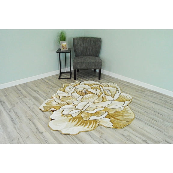 Flowers 2 Ft Round Throw Accent Area Rugs Floral Rose Flower Shaped Rug Modern for Girls Bedroom Floor Living Room Carpet 302 Beige