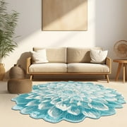 Flowers 2 Ft Round Throw Accent Area Rugs Floral Rose Flower Shaped Rug Modern for Girls Bedroom Floor Living Room Carpet 303 Blue