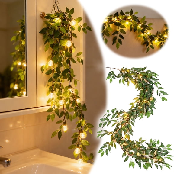 Flowers 2 Vine with LED Lights 190cm Greenery Leaves for Home Bedroom Shelf Wall Party Battery Operated Lighting