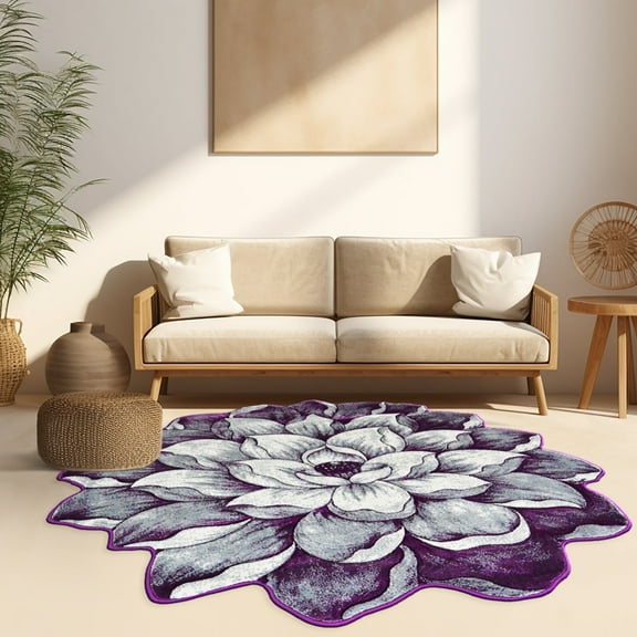 Planet Rugs Circular Plush Rug 5 Ft Round Floral Rose Flower Shaped Rug for Bedroom Living Room Floor