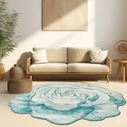 Flowers 5 Ft Round Throw Accent Area Rugs Floral Rose Flower Shaped Rug Modern for Girls Bedroom Floor Living Room Carpet 304 Blue
