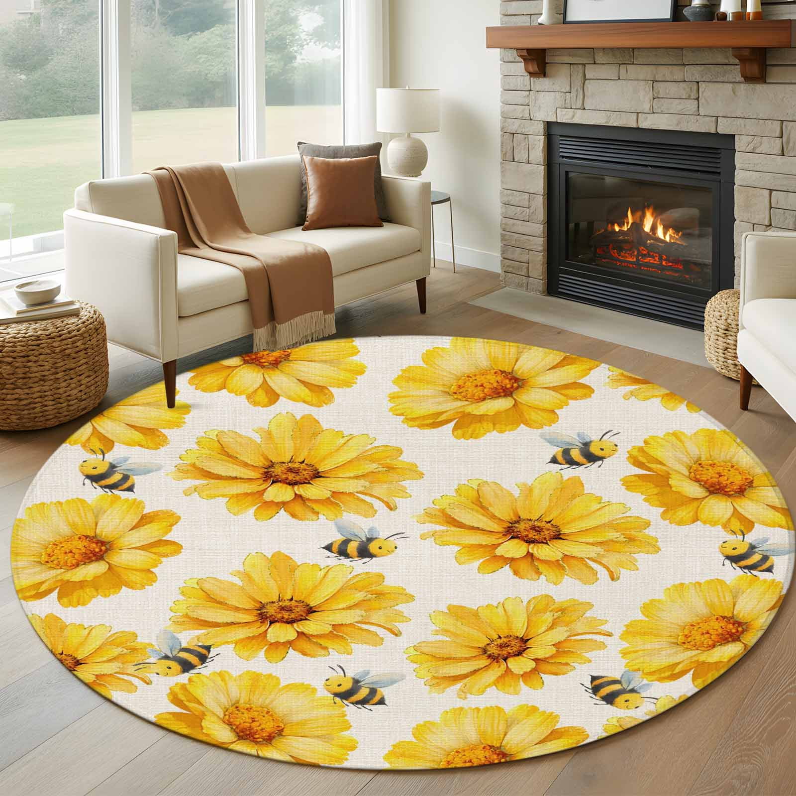 Flowers 5' Round Rug for Dining Table for 4 People Under Table ...