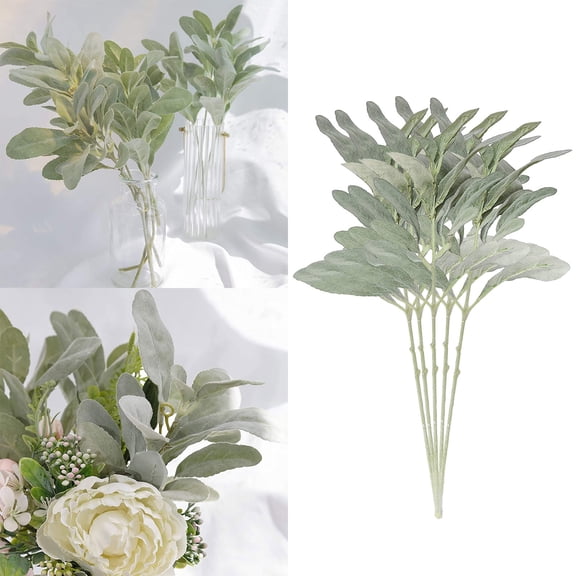 Flowers 5pcs Flocking Rabbit Ear Leaves for Wedding Home Vase and Flower Arrangement,35.8 cm,Green