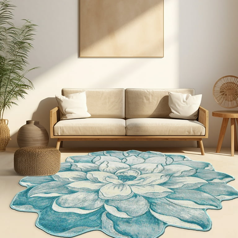Flowers 6 Ft Round Throw Accent Area Rugs Floral Rose Flower 