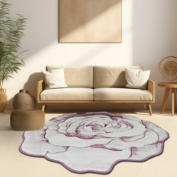 Flowers 6 Ft Round Throw Accent Area Rugs Floral Rose Flower Shaped Rug Modern for Girls Bedroom Floor Living Room Carpet 304 Pink