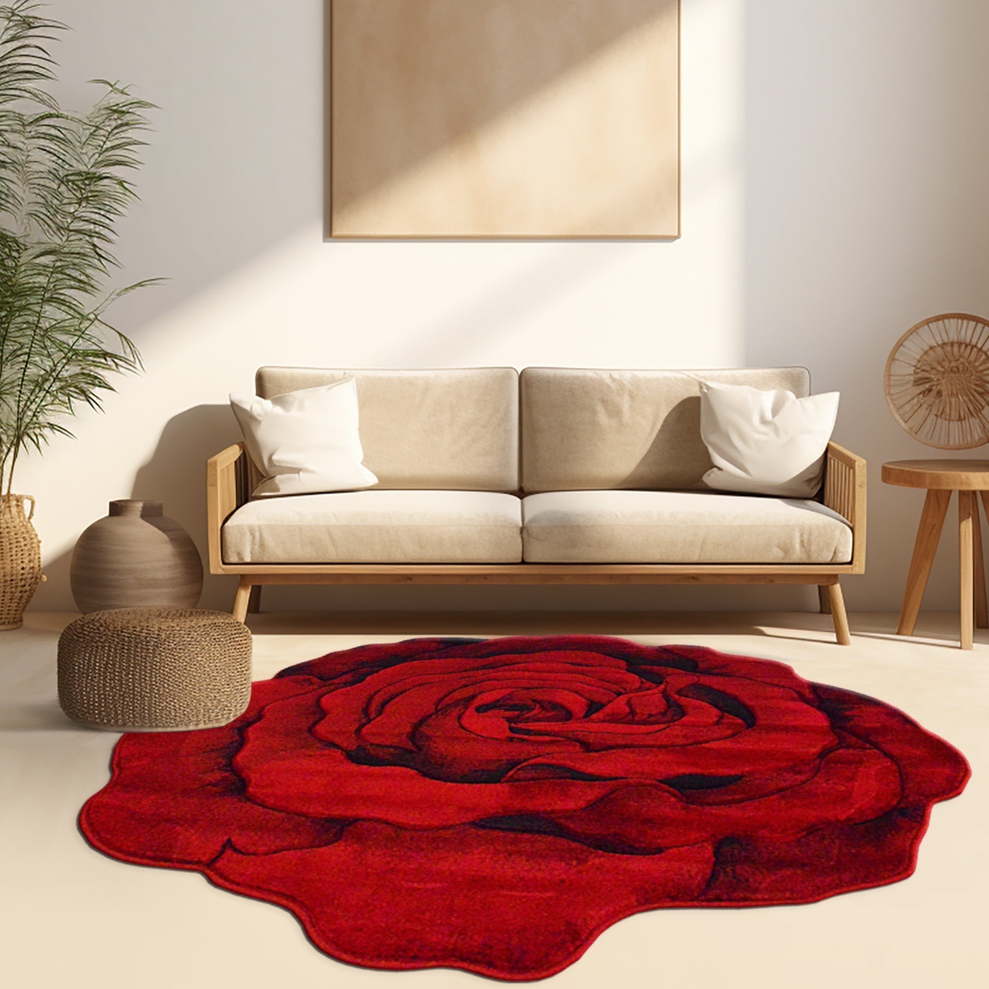 Large One Rose Rug Flowers 6 Ft Round Throw Accent Area Rugs Floral Rose Flower Shaped Rug ...