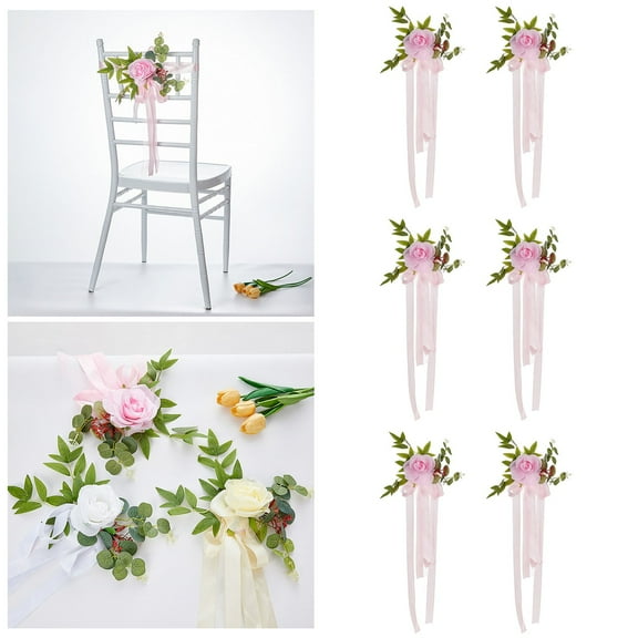 Flowers 6PCS Wedding Aisle Rose Flowers with Ribbons & Leaves Chair Decorations for Weddings and Churches 6PCS