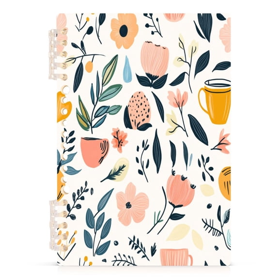 Flowers A5 8.3x5.7in PP Notebook, Adjustable Rings, 60 Sheets, Diary or Journey Note