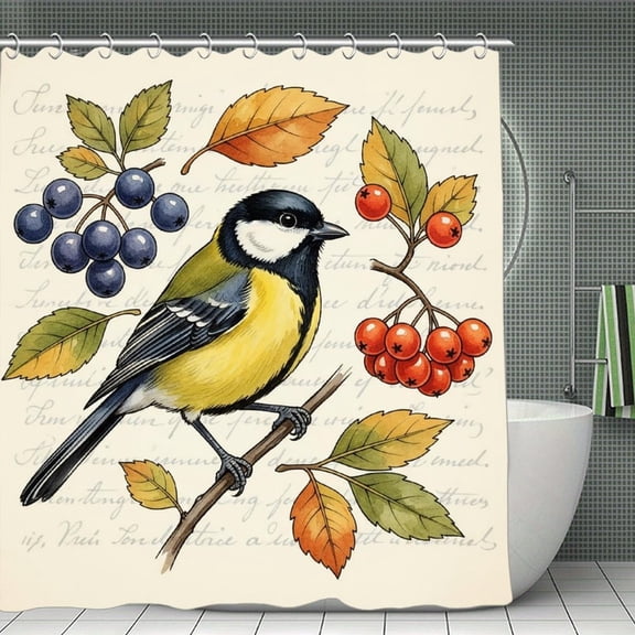 Flowers And Birds Print Shower Curtain,Modern Fabric Waterproof Shower Curtain Set with Hooks 70.8×70.8Inch (180×180cm)