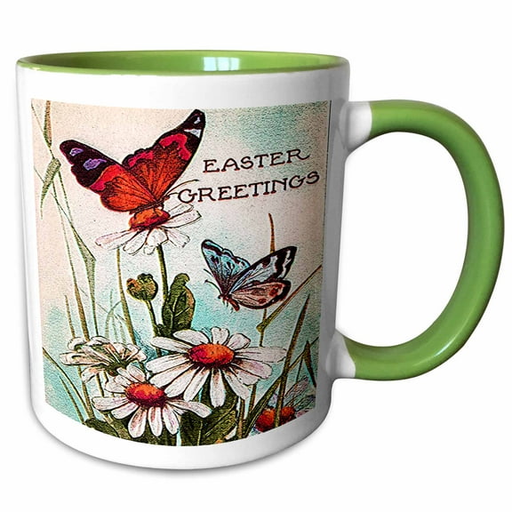 3drose, Flowers and Butterflies, 11oz Two-tone Green Mug