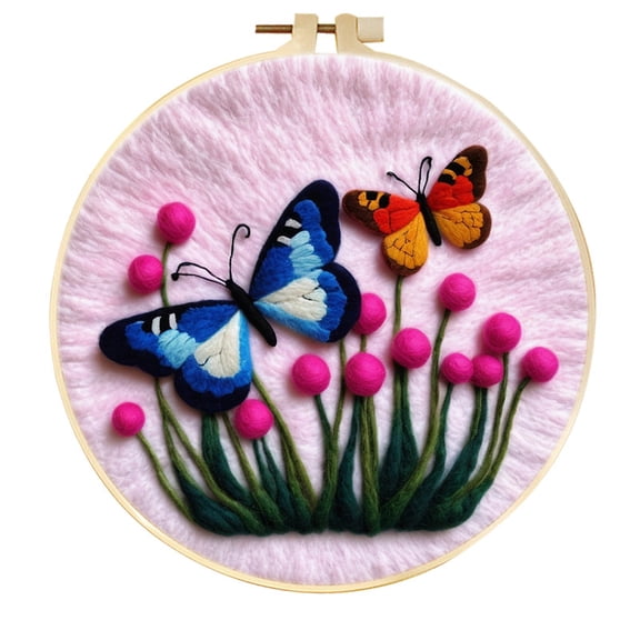 Flowers And Butterflies Needle Felting Set, Beginner Felt Painting Set, With Wool Felt Painting Set, Decorative Frame, Suitable for Home Decoration