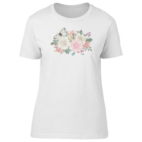 Flowers And Butterfly T-Shirt Women -Image by Shutterstock, Female x-Large