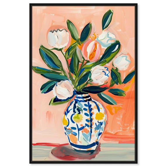 Flowers And Chinoiserie Canvas Boho Colorful Wall Art by Art Remedy, Black Frame, 36" x 54"