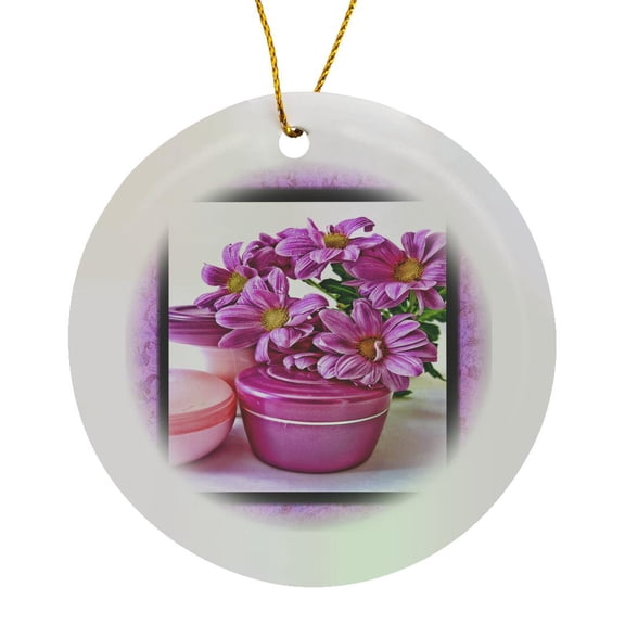 3drose, Flowers and Cream at the Spa, Circle Porcelain Ornament