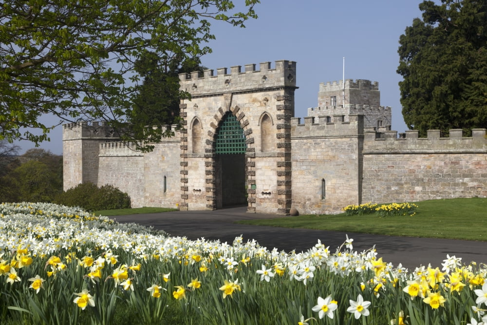 Flowers And Entrance Gate In Front Of Ford Castle Ford Northumberland England Canvas Art - John Short Design Pics (38 x 24)