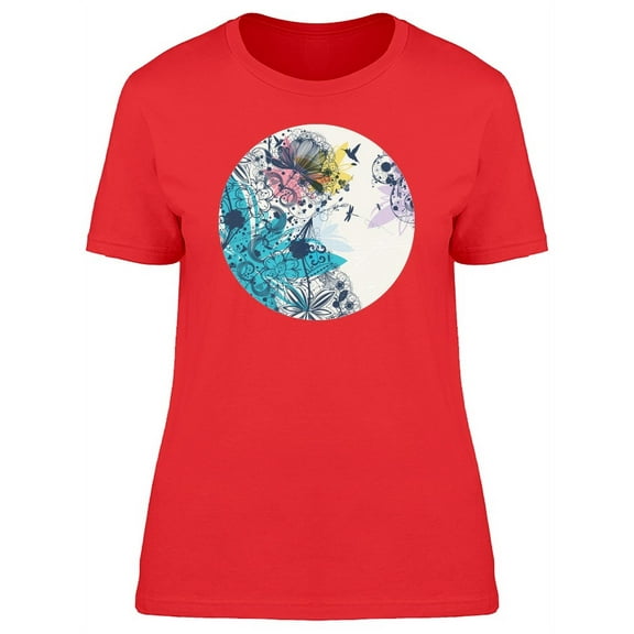 Flowers And Flying Animals Round T-Shirt Women -Image by Shutterstock, Female XX-Large