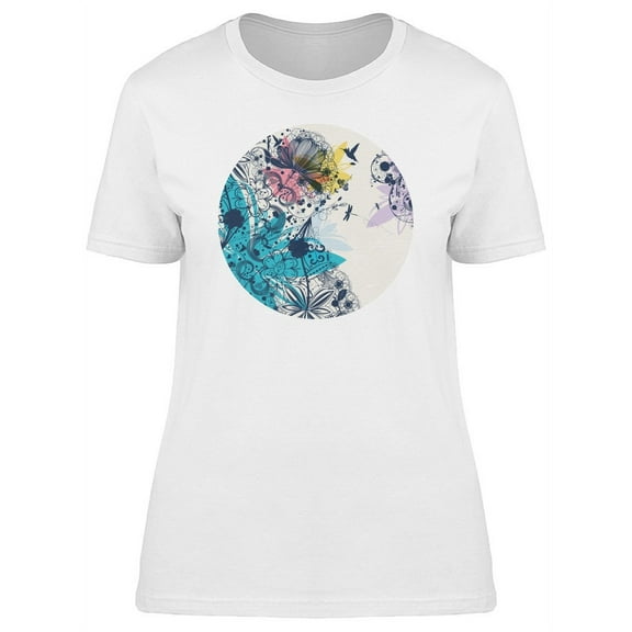Flowers And Flying Animals Round T-Shirt Women -Image by Shutterstock, Female x-Large