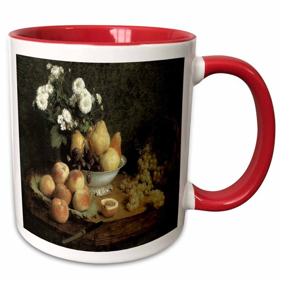 3drose, Flowers and Fruit on a Table by Henri Fantin-latour, 15oz Two-tone Red Mug