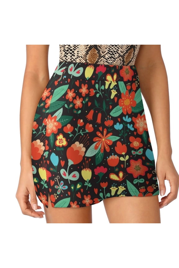 Flowers And Hearts Women's skirt Aesthetic skirts New Fashion Short Skirts Abstract Background Beautiful Bell Bell Flower