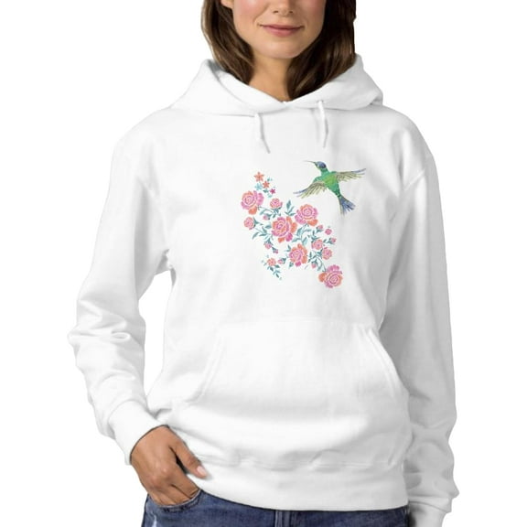 Flowers And Hummingbird Hoodie Women -SPIdeals Designs, Female x-Large