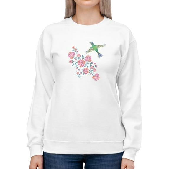 Flowers And Hummingbird Sweatshirt Women -SPIdeals Designs, Female Large