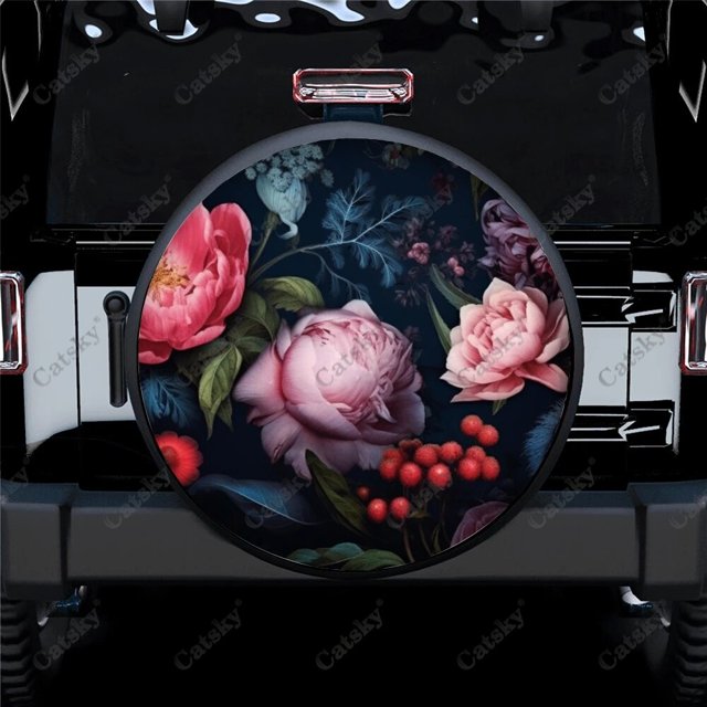 Flowers And Leaves Paintings Polyester Universal Spare Wheel Tire Cover